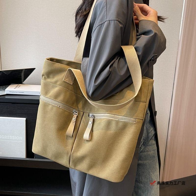 College students take classes, canvas bags, women's new trendy summer casual simple shoulder bags, large-capacity tote bags