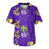 Men's Short Sleeve V Neck Mardi Gras Carnival Theme Clothing Party Mask Pattern Chest Pocket Caregiver Top