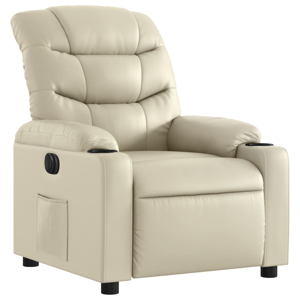 Electric Recliner Chair Cream Faux Leather