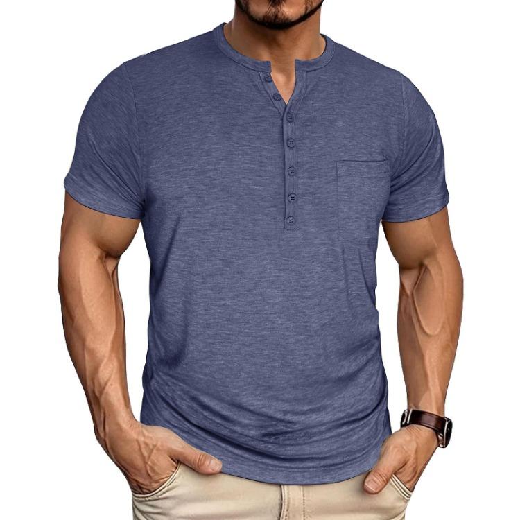 Men Short Sleeve Henley Neck T Shirt with Button Pocket Stretchy Casual Summer Basic Top for Everyday Wear