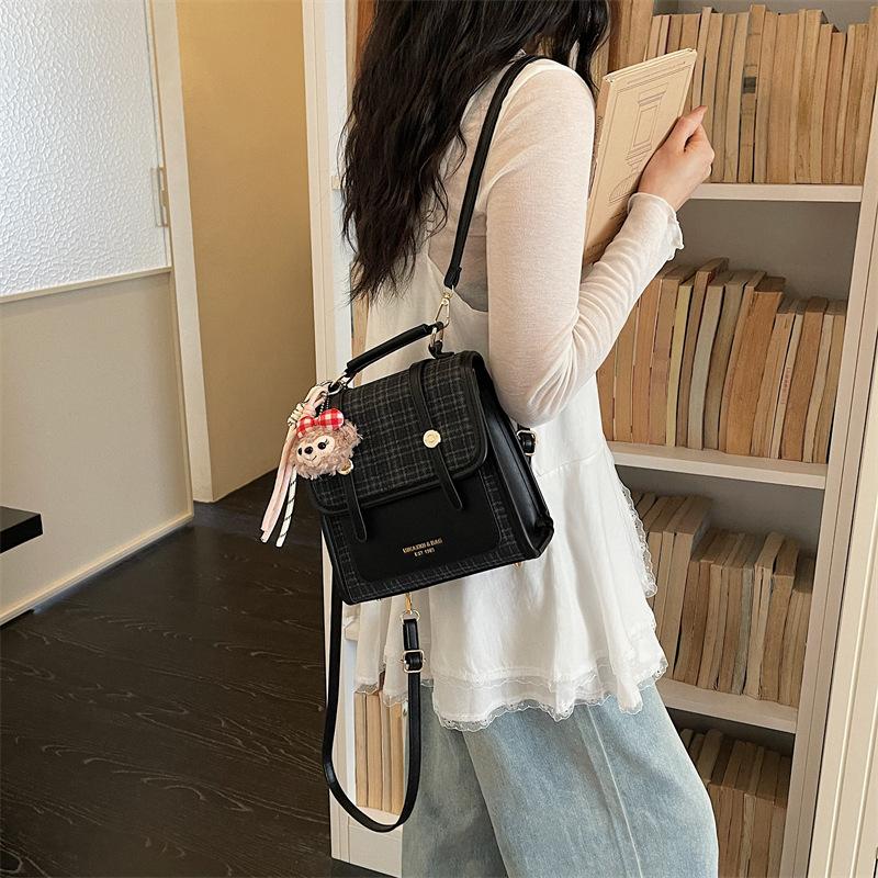 Schoolbag Premium Plaid Niche Women's Backpack 1011 New Commuter Versatile Backpack Mini Small School Bag Crossbody Bag
