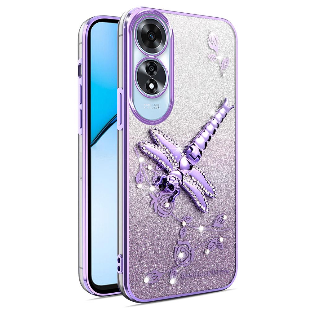 

KADEM For Oppo A60 4G Case Dragonfly Kickstand TPU Flowers Glitter Phone Cover Purple