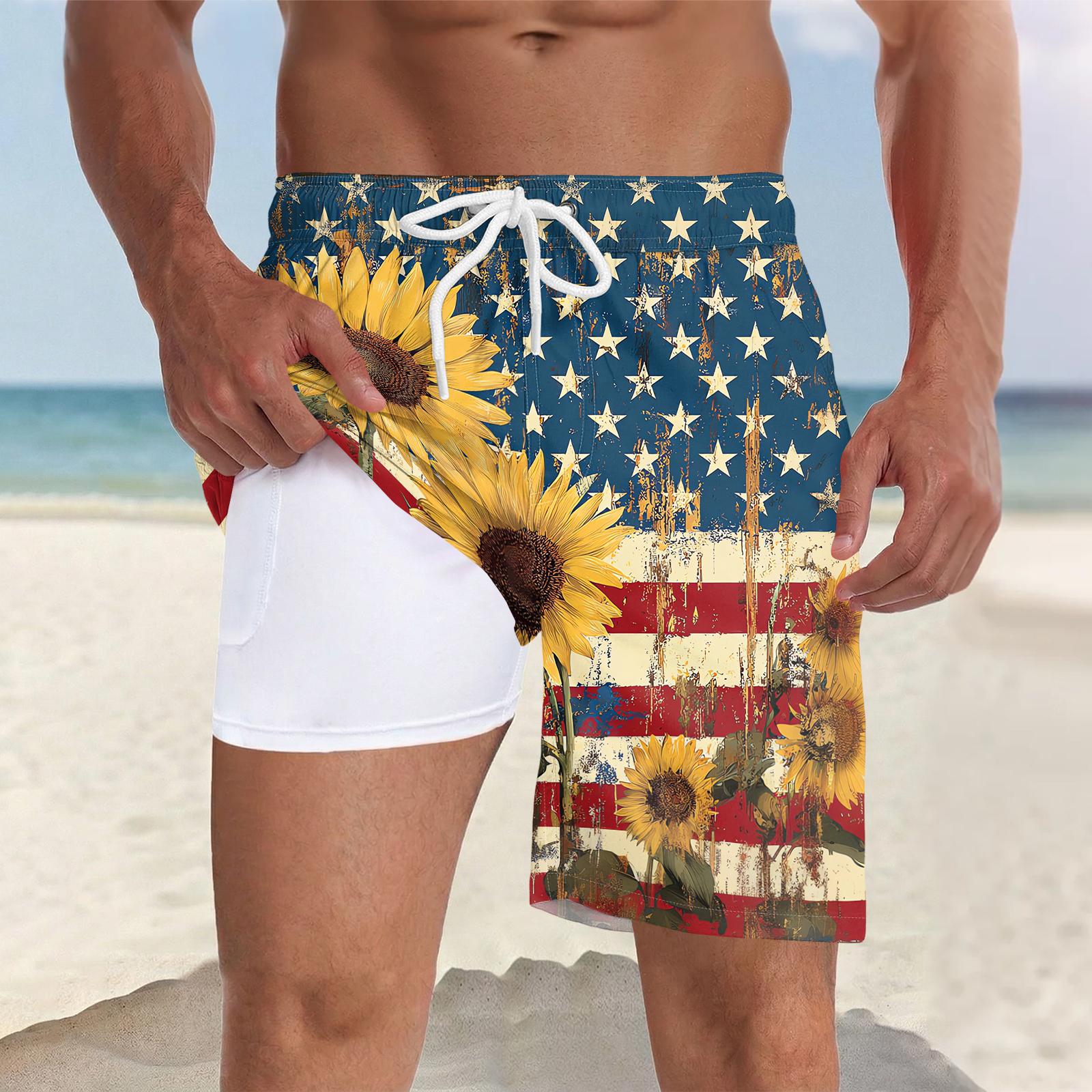 

Men s Quick Dry Hawaiian Print Beach Shorts with Pockets Elastic Waistband Drawstring Lightweight Comfortable Swim Trunks for Summer S