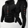 Mens Soft Comfortable Boston Print Hooded Sweatshirt Sweatpants Set Eco-friendly Thin Velvet Warm Autumn Winter Hoodies