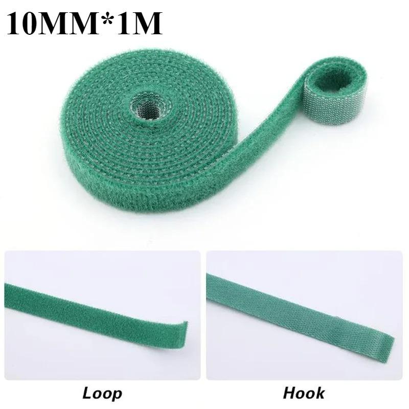 Нейлоновые повязки для растений с крючками и петлями, фиксирующие зажимы для лозы, регулируемая зеленая застежка, поддерживающая бамбуковая тростниковая обертка, садовые принадлежности 10MM*1M(1PCS)