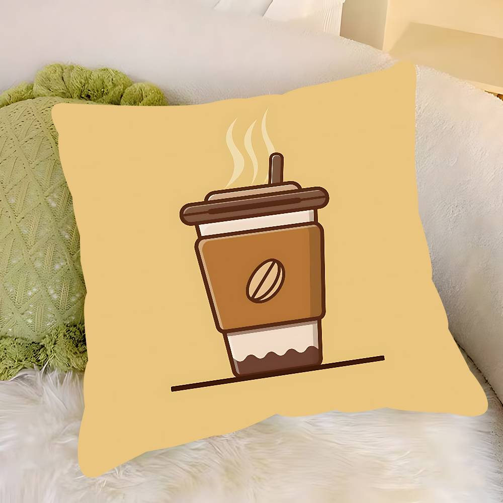 Cartoon Coffee Pillow Case Removable Washable Cushion Cover – All-Season Soft Linen