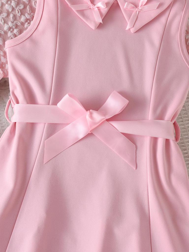 Mädchen Rosa Jacquard Cardigan & Schleifenkragen Kleid Zweiteiliges Herbst-Set