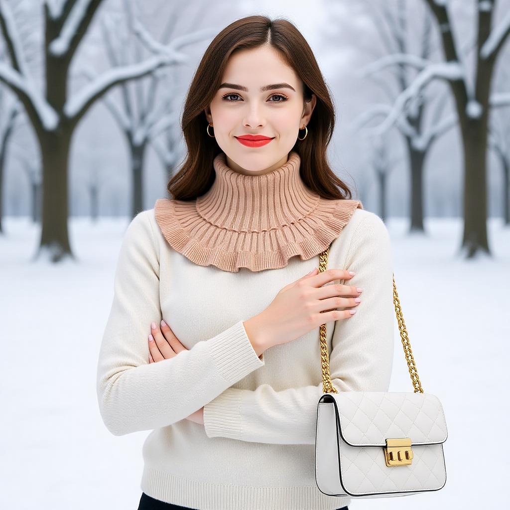 Fashionable Knitted False Neck Scarf Elegant Ruffle Edge Design Soft Thick and Warm for Women Fake Collar Detachable Scarf