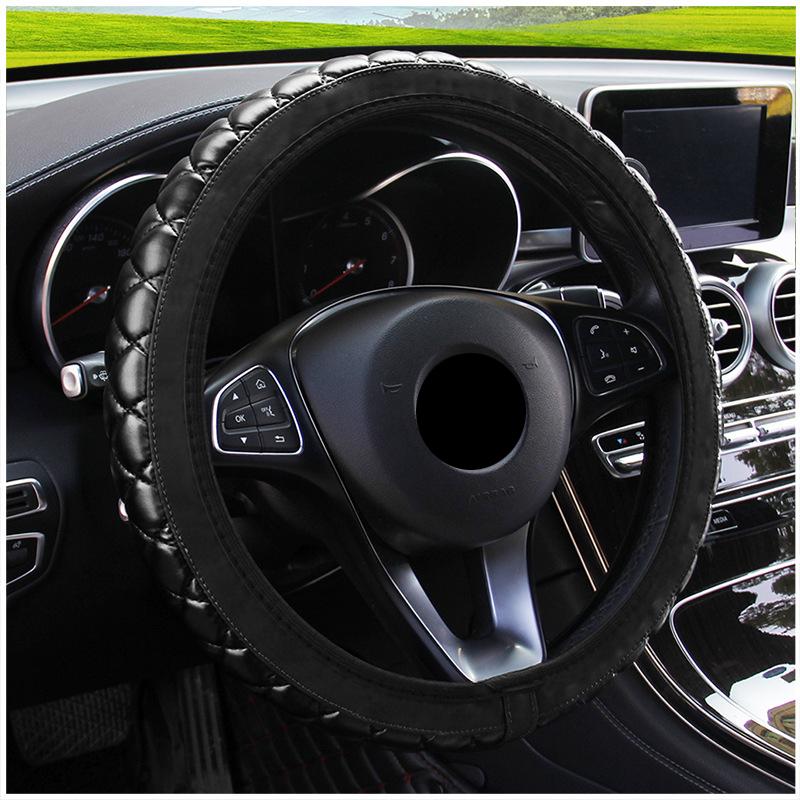 Rattdeksel Krystallkrone Rattdeksler Biltilbehør PU Lær Bilstyling 37-38CM Diameter Universalt