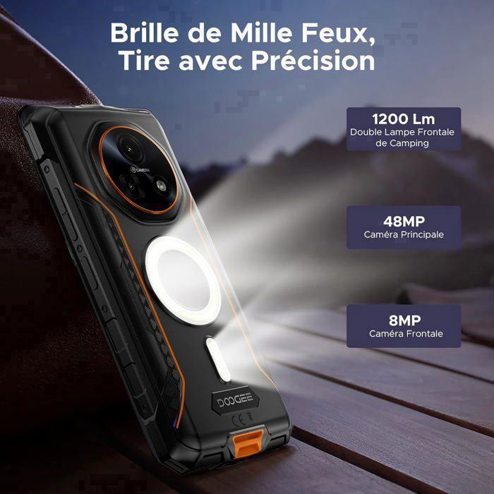 Telephone Portable Incassable DOOGEE Fire 5 Ultra 32Go+256Go 6.6" 13000mAh Smartphone Robuste Android 15 48MP Double SIM/NFC Orange