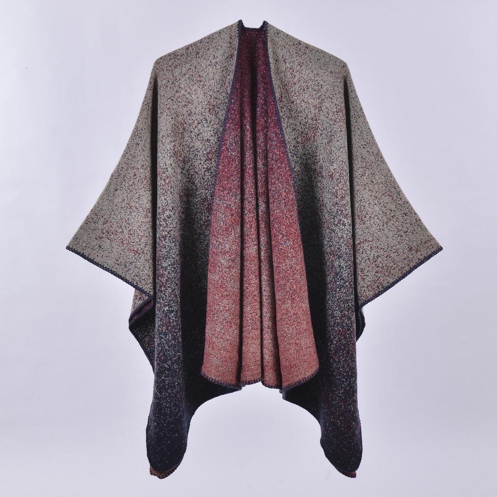 Versatile Plaid Women's Faux Cashmere Shawl: Ethnic Style Slit Cape for Autumn/Winter