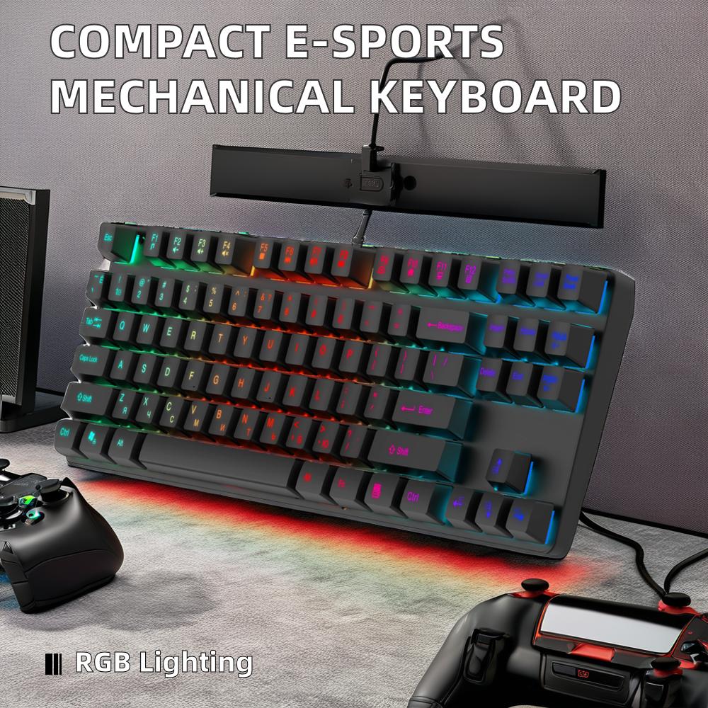 Small Portable 87-Key Wired Mechanical Keyboard RGB New E-sports Game USB Wired Mechanical Gaming Keyboard