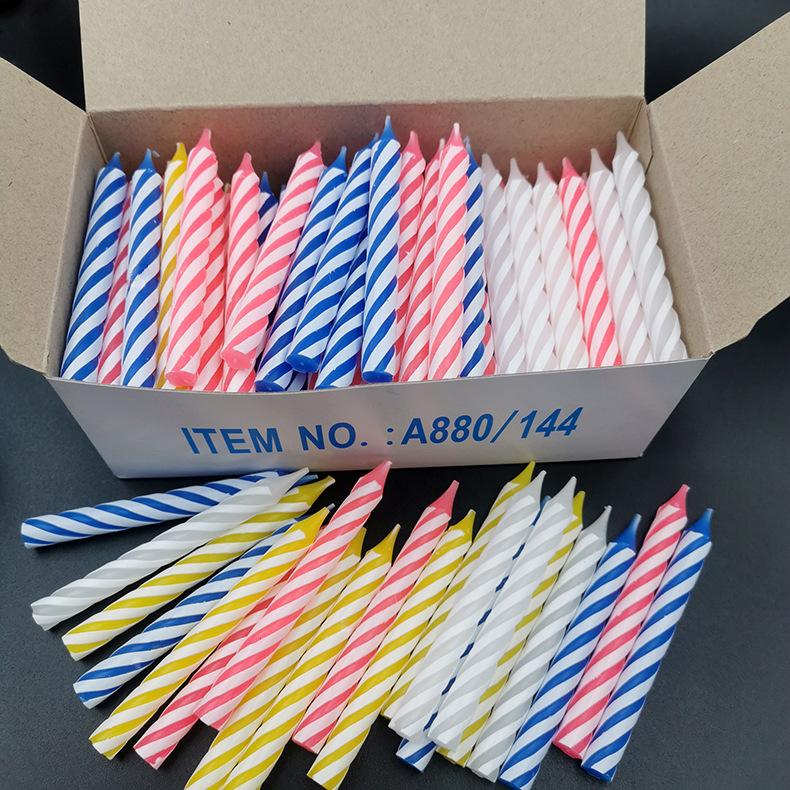 White Colored Thread Birthday Candles Creative Colorful Spiral Cake Decorative Candles 144 Packs Without Bottom Bracket