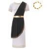 Mens Ancient Greek Toga Costume Short Sleeve Retro Gold Trim Roman Robe Headband Cosplay