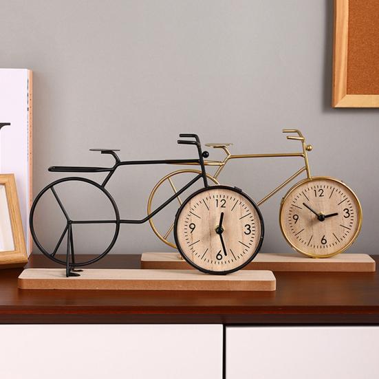 Bicycle Table Clock Mini Bike Model Alarm Clock Battery Powered Decorative Metal Tabletop Clock for Living Room Kitchen Bathroom Office Desk Shelf