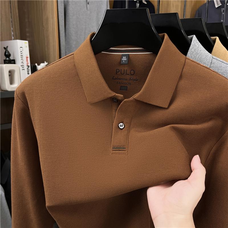 Wovey Katoenen Hoge Kwaliteit Heren Poloshirt Kraag Lange Mouwen T-shirt Herfst Schildpad Rug Vakmanschap Zakelijk Vrije Tijd Herenkleding L