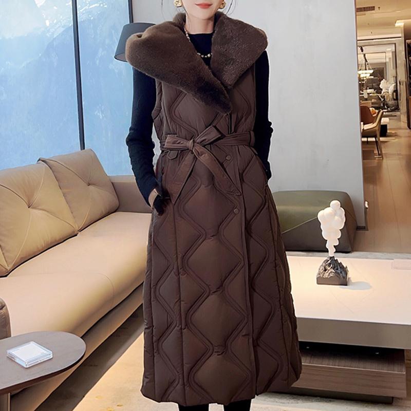 Mărimi Mari L-7XL Palton de Iarnă la Modă pentru Femei Parka Lungă cu Glugă din Blană Faux Jachete Groase Largi pentru Femei cu Centură