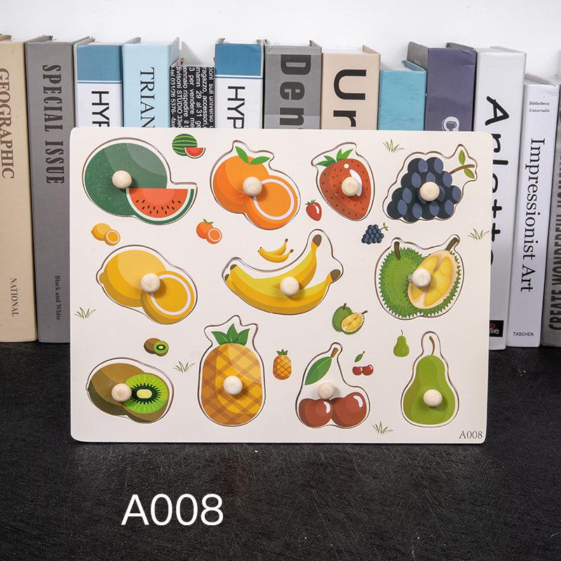 Non-Toxic Montessori Wooden Puzzles Hand Grab Boards Toys Tangram Jigsaw Baby Educational Toys Cartoon Vehicle Animals Fruits 3D Puzzles