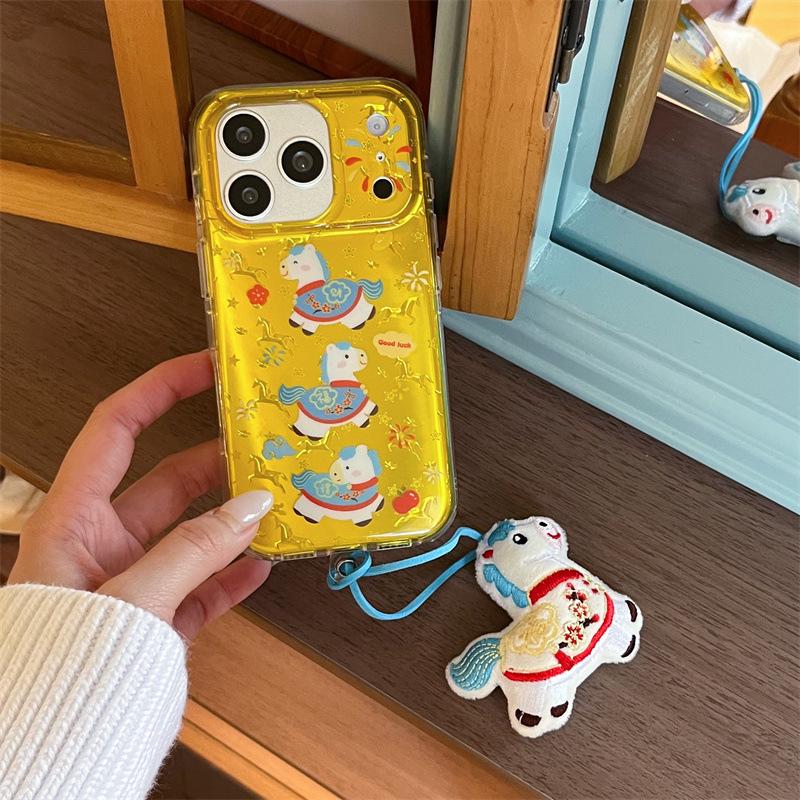 Chinese Ingot Three Little Horses iPhone 17/16 Pro Max/15/14 Trendy Phone Case