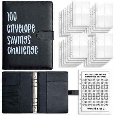 Colorful 100 Envelope Challenge Notebook Loose-leaf PU Leather Money Saving Binder Save Money Cash Envelopes