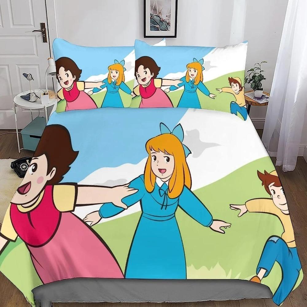 Housse de couette H-Heidi taie d'oreiller Linge de lit Décoration de chambre à coucher Cadeau pour enfant adulte Lit simple double Grande taille Housse de couette à fermeture éclair 100x135cm