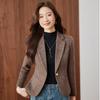 Women's Khaki Striped Wool-Blend Blazer - Slim Fit, Autumn/Winter 2025