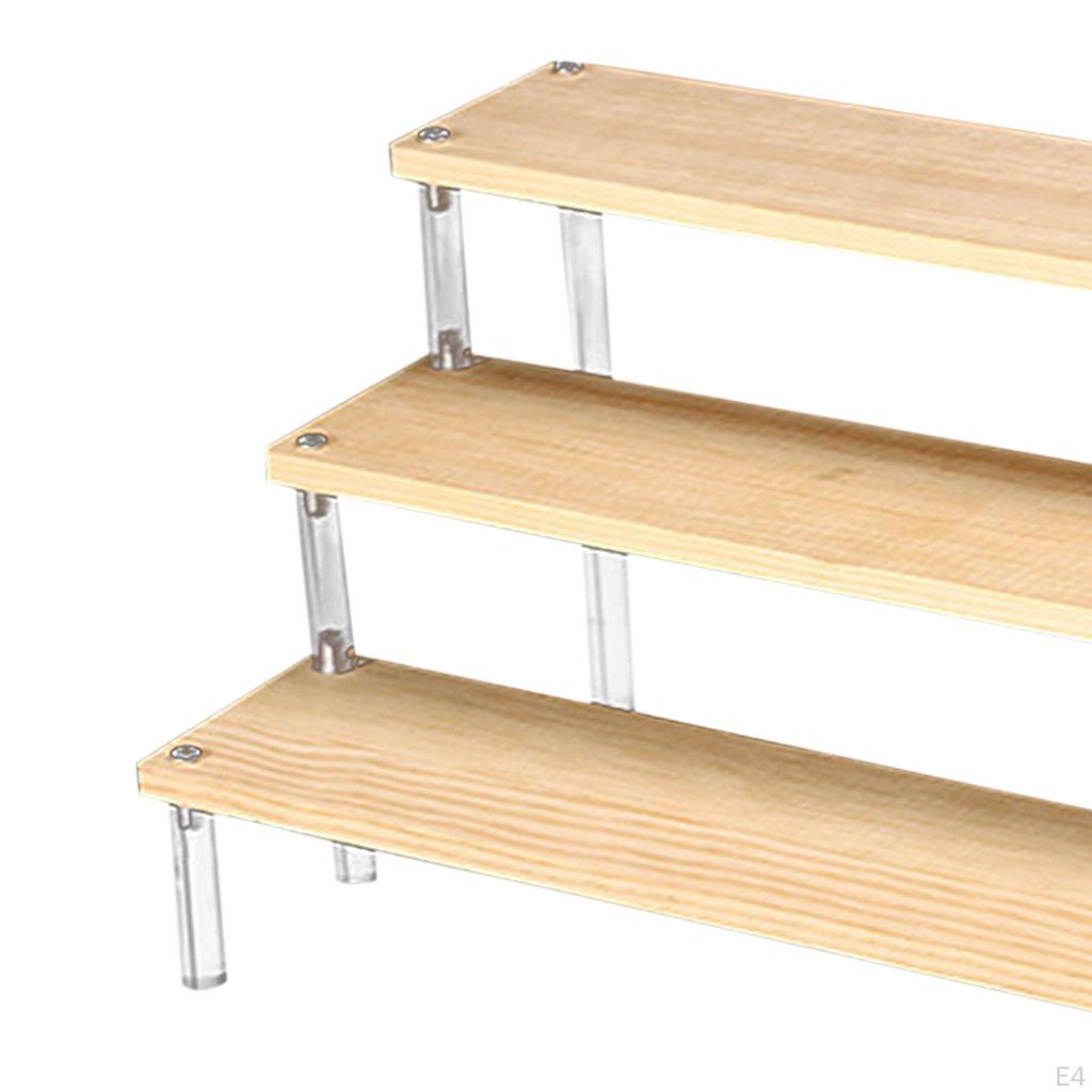 Clear Acrylic Display Riser Shelf Organizer Cupcakes Holder Showcase Fixtures Wood