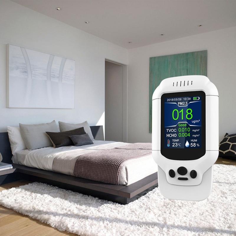 Smart Real-Time Air Quality Monitor Formaldehyde TVOC PM2.5/1.0/10 Temp Humidity AQI Index Detector Portable Air Analyzer Sensor