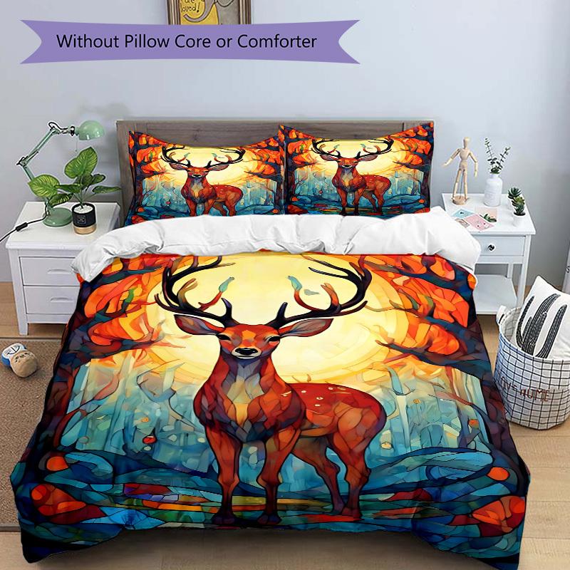 3pcs Bedding Set Deer Forest Includes 1 Comforter + 2 Pillowcases, Without Pillow Inserts, Soft Comfortable, Lightweight Breathable028