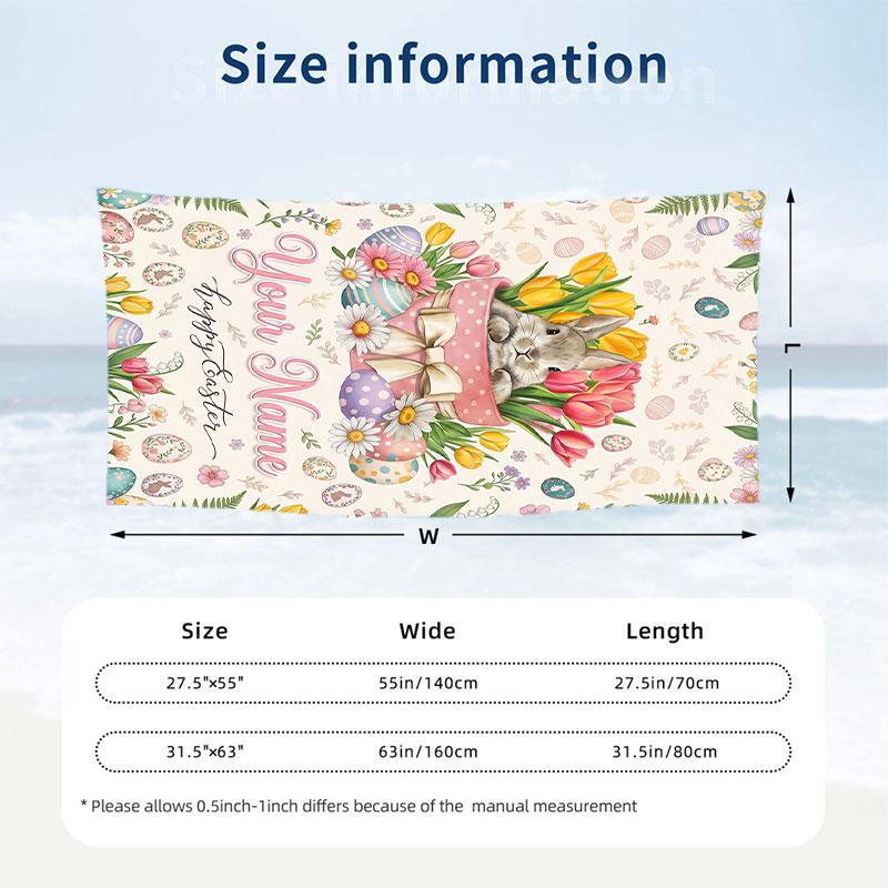 Easter Bunny Theme Beach Towel Personalized Custom Name & Text Soft Quick Dry Beach Towel for Swimming Travel