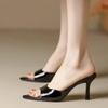 Summer Women High-heeled Slippers Sexy Pointed Toe Thin Heel Slippers Luxury Leather Slippers for Women Designer Peep Toe Slides