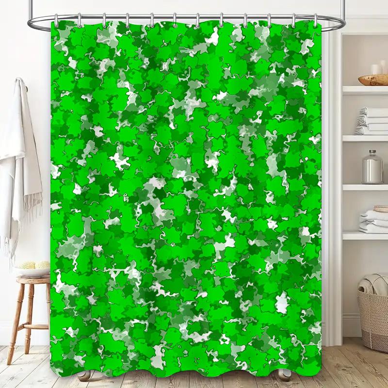 Green Camouflage Shower Curtain Polyester Fabric Printed Waterproof Bathroom Decor With Rod Pocket (Size: W72 X L84)