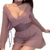 Purple erotic Chinese sexy cos uniform suit pure desire to wipe the edge open crotch perspective nightgown