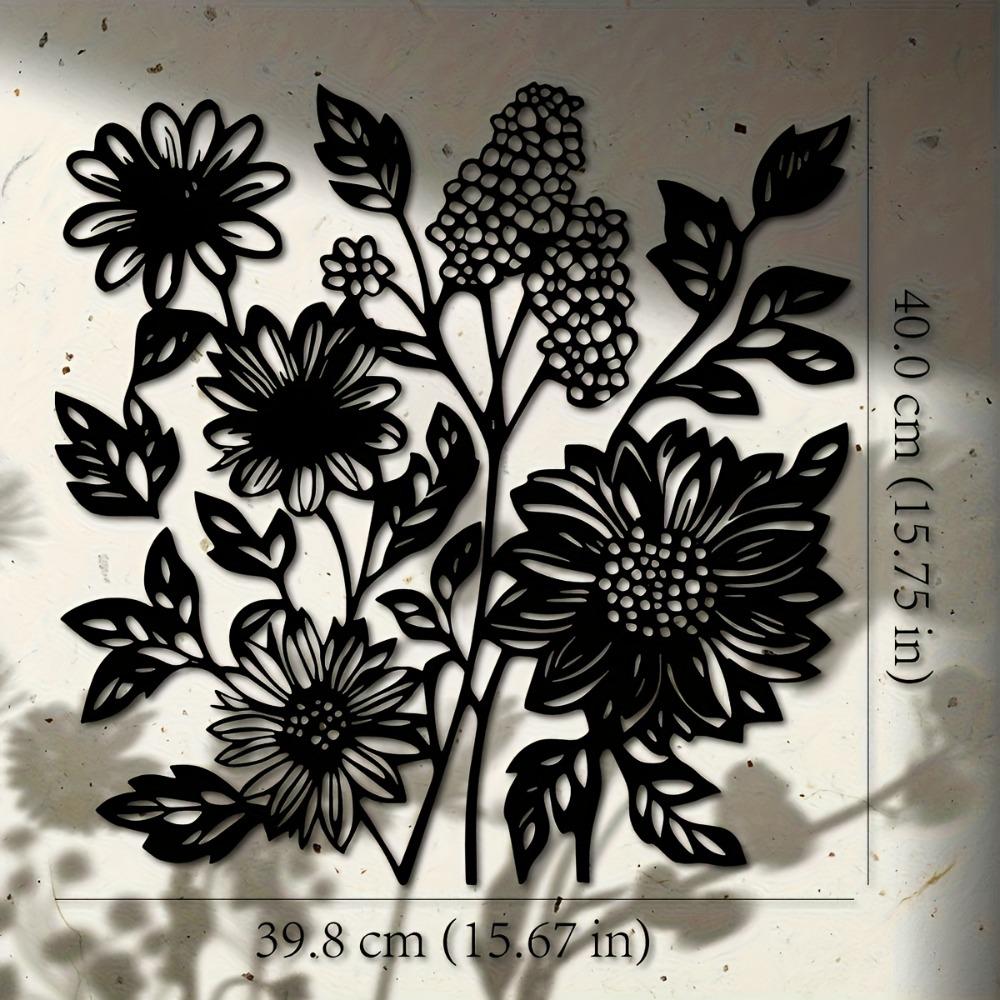 

1pc Large Floral Metal Wall Art, Elegant Black Daisy Iron Decor for Living Room Patio Wedding Housewarming Mother Day Christmas Home 1pc