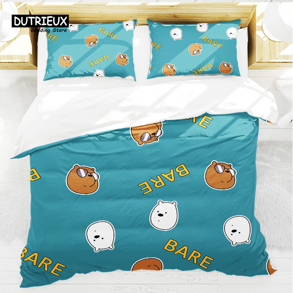 Cartoon Animals Toddler Bedding Set For Kids Girls Boys Bedroom Decor Cute Bear Rabbit Cat 3D Print Duvet Cover Set Pillowcases