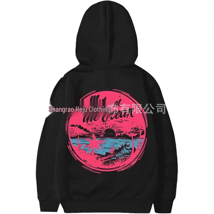 Women's Drop Shoulder Ribbed Fashion Print Hoodie XS-5XL: Long Sleeve Beach Sportswear Pullover