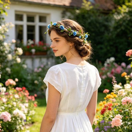 Růžová květinová koruna s vlasovým věncem Boho květinová čelenka Havajský květinový věnec na hlavu Sváteční květinová koruna pro svatbu Plážovou dovolenou Fotografie