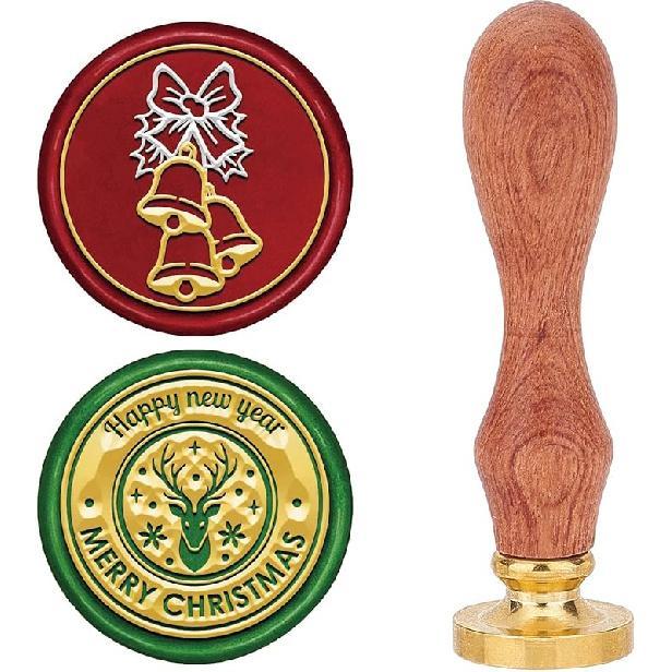 CRASPIRE 2 Style Happy Halloween Wax Seal Stamp Set Brass Sealing Stamp Heads + 1pc Wood Handle Removable Witch Hat Bat Ghost Kit for Decorating