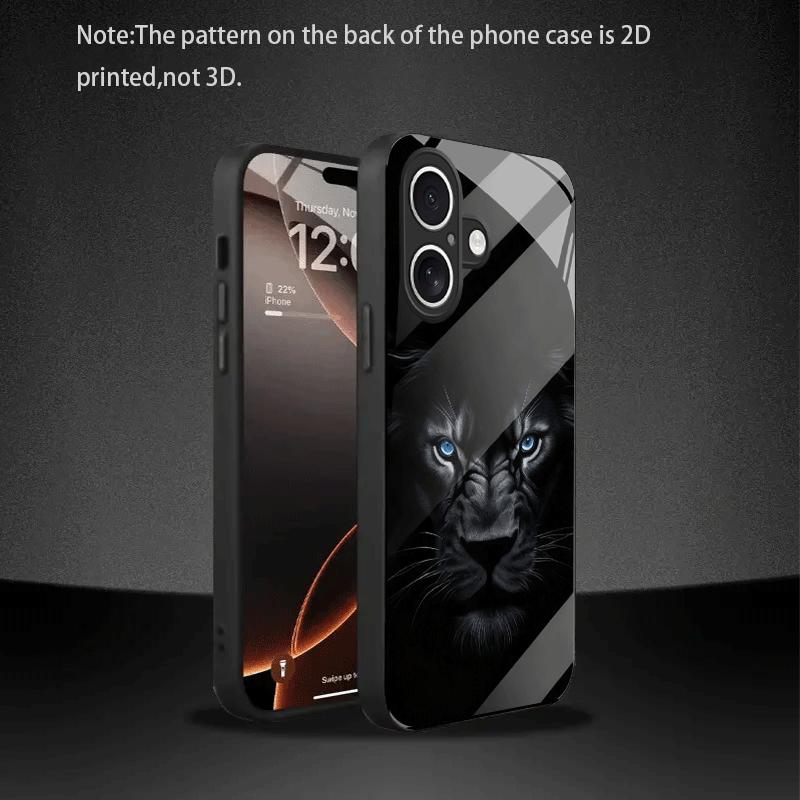 Lion eye pattern glass phone case for iPhone 17 16 15 14 13 12 11pro plus max shockproof and anti drop back cover