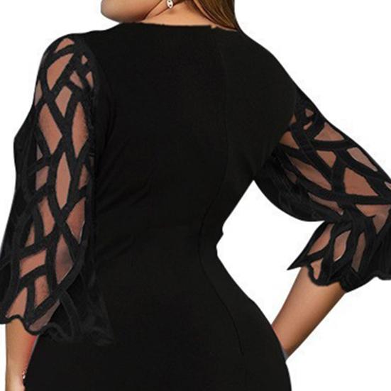 Damen Ballkleid Spitze Rundhalsausschnitt Bedruckt Durchsichtig Dreiviertelärmel Zum Ausgehen