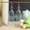Exotic Style Round Compass Long Chinese Style Earrings Women'S Retro Fringed Temperament Earrings