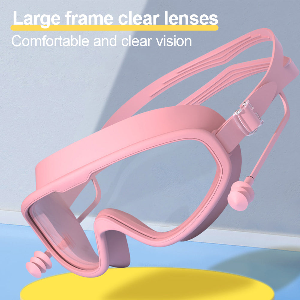 Large Frame Swimming Goggles with Earplugs for Kids High Quality Children's Antifog Swim Pool Glasses Waterproof HD Swim Eyewear