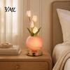 Modern Bedroom Lighting Tulip Ceramic Night Light, Gradient Color Artificial Flower Table Lamp, Rechargeable Eye Caring Reading Light Touch