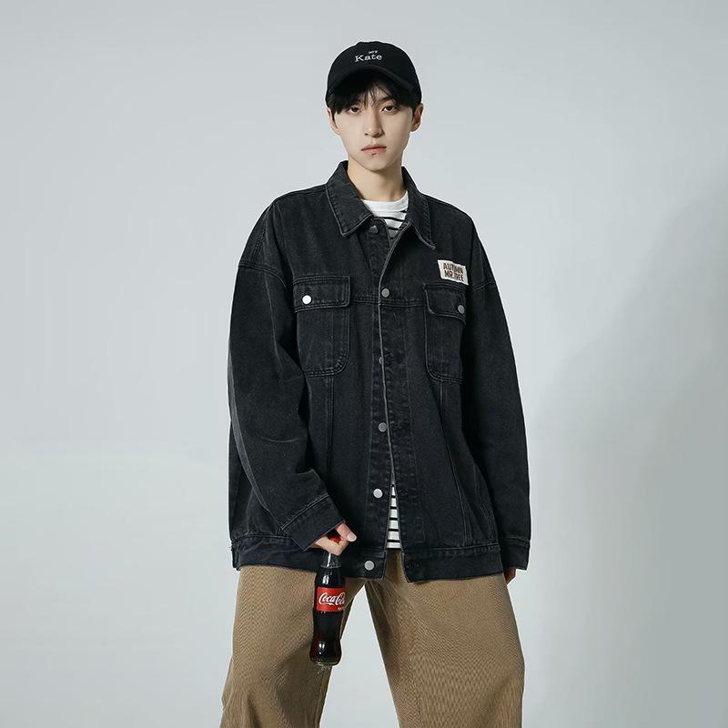 Men s New American Scoundrel Denim Jacket - Trendy, Youthful, Loose-Fit Spring/Autumn Casual Top L черный серый