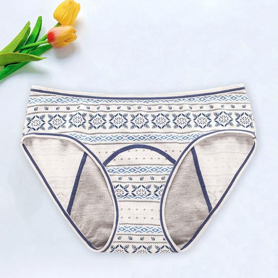 Women Panties Geometric Print High Waist Seamless Elastic Period High Absorbency Prevents Leakage Briefs Menstrual Underpants Daily Wear Sleep