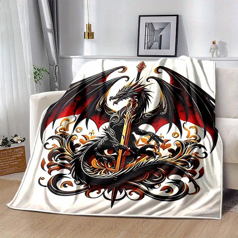 1pc Black Dragon with Sword Blanket Home Decorative for All Seasons, Living Room, Travel, Camping