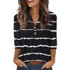Women's Stylish Casual Striped Print Loose V-neck Button-down Shirt With Cropped Sleeves