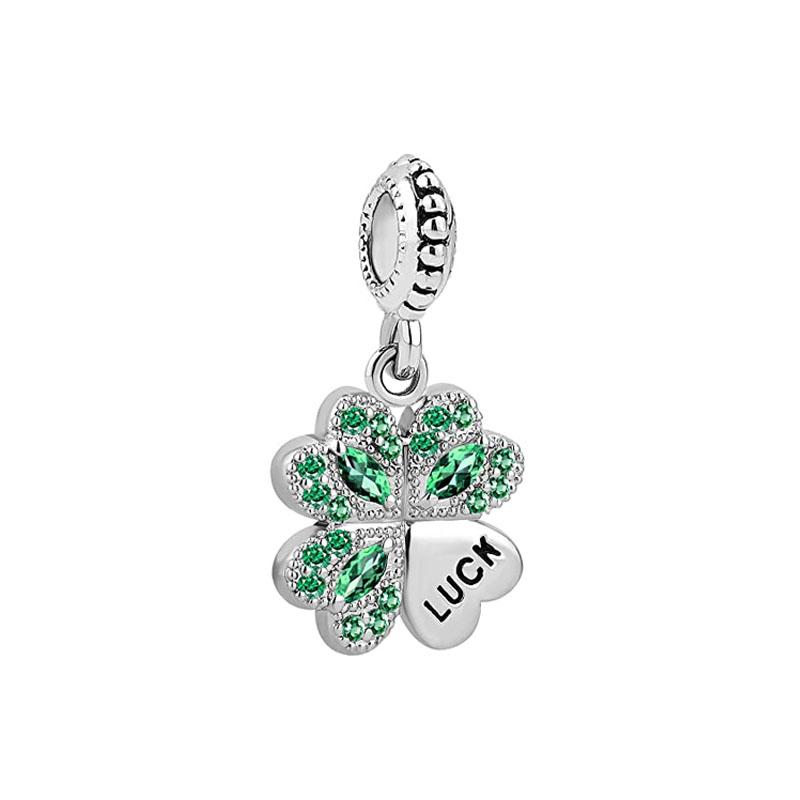 New Plated Copper Eye Dangle Charm Green Clover Bead Fit Original Pand Bracelet For Women Diy Fashion Jewelry Making