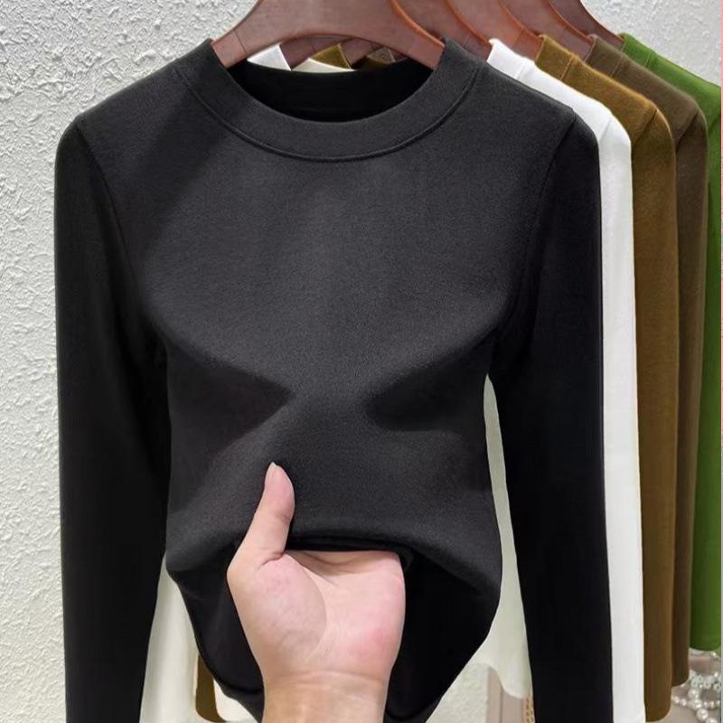 Women's 2024 Slim Fit Long-Sleeve Round Neck T-Shirt - Versatile Western Style Top for Spring and Autumn, Large Sizes Available