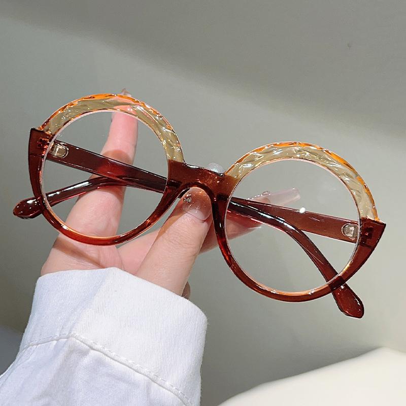 Oversized Round Glasses Women  New Patchwork Blue Light Blocking Optical Frames Trendy Brand Design Decor Eyeglasses